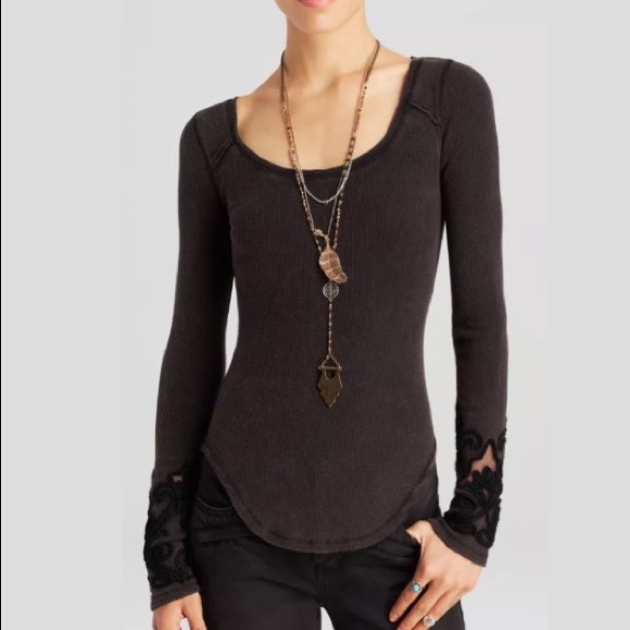 Free People Tops - Free People Black Thermal Embellished Sleeve